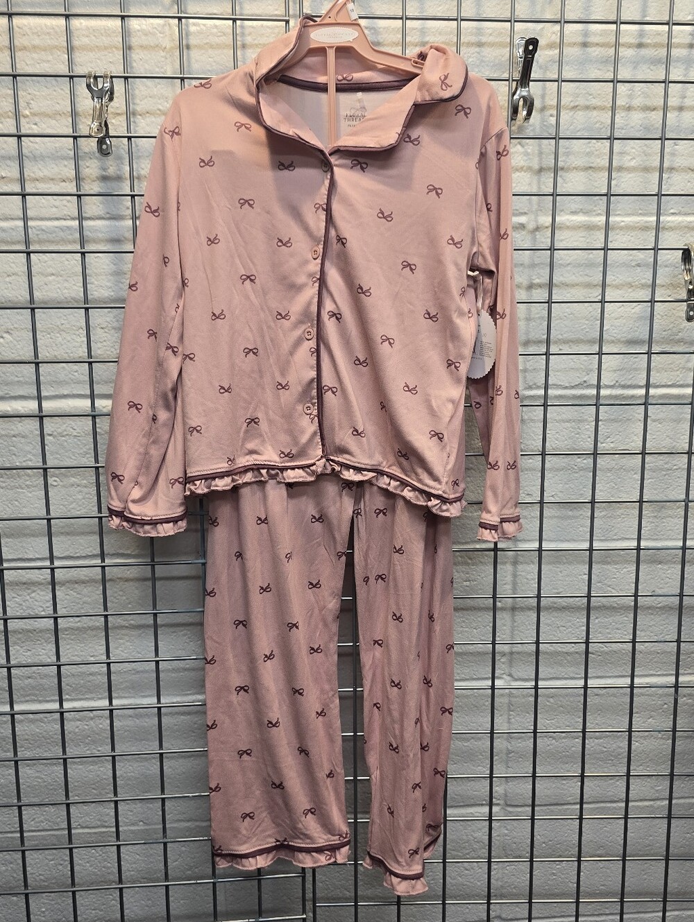 Women’s Pink Bow-Print Button Pajama Set
